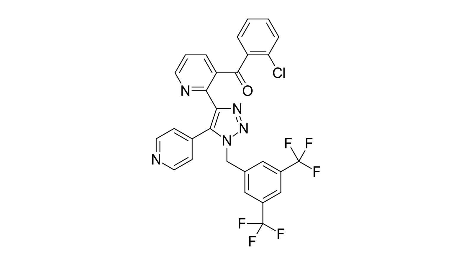 Line drawing of the chemical structure of tradipitant, the active ingredient in NEREUS, in black on white.